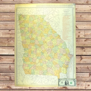 Vintage GEORGIA Railroad Map Wall Art Decor LARGE Antique Original