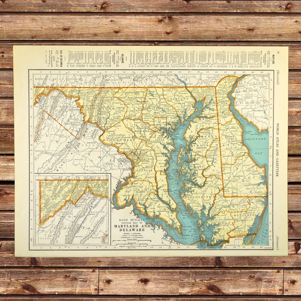 Vintage MARYLAND Map Wall Art Frameable Ready to Frame Antique Baltimore