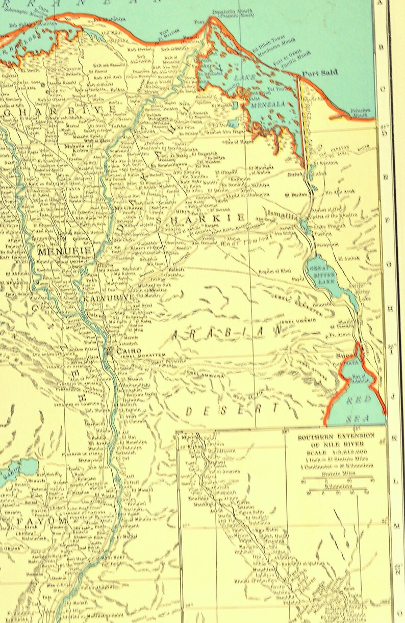 Nile Map Of The Nile River Wall Art River Vintage Egypt 1940s Etsy