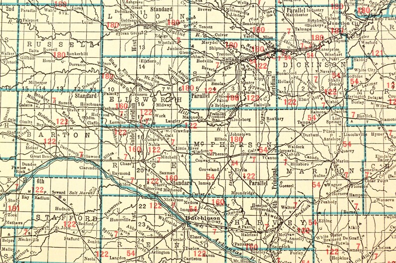 Kansas Map of Kansas Wall Decor Art LARGE Railroad Wedding Etsy