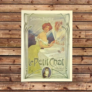 Cartel publicitario francés, anuncio de jabón de París, impresión de arte de pared, impresión de gato, regalo para ella