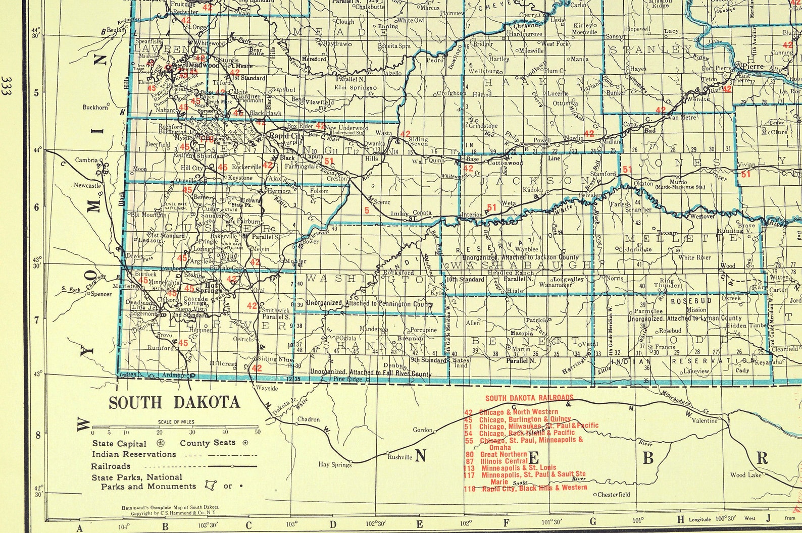 South Dakota Railroad Map of South Dakota Wall Decor Art LARGE | Etsy