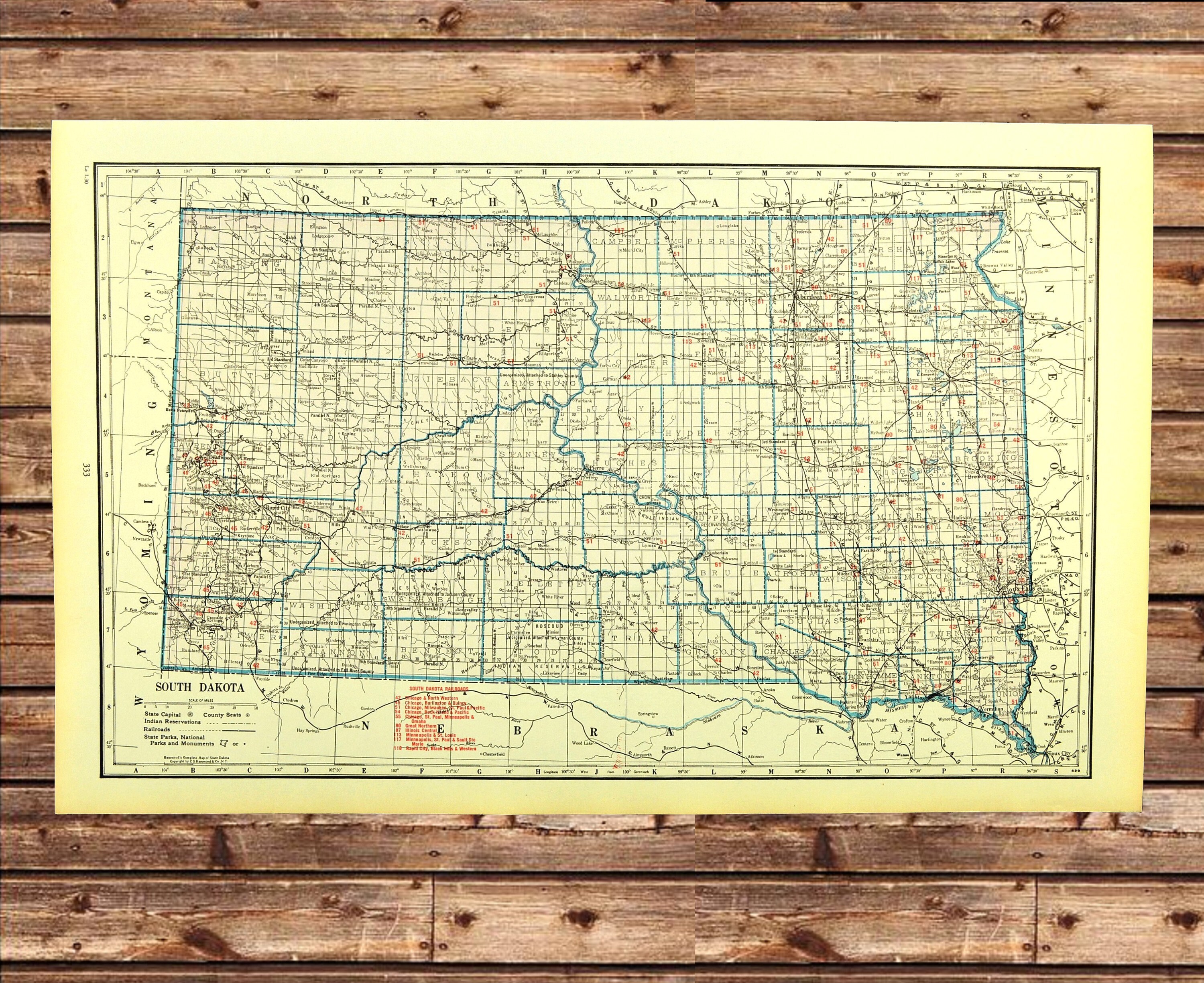 South Dakota Railroad Map of South Dakota Wall Decor Art LARGE | Etsy