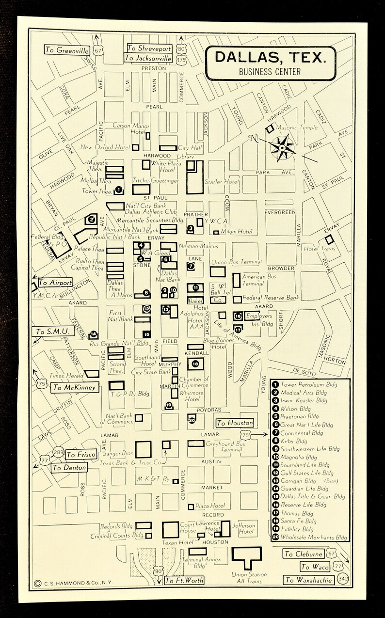 Dallas Map Of Dallas Street Map Wall Art Decor City Texas Etsy
