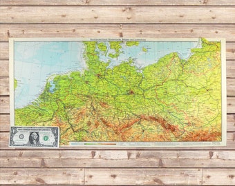 Vintage Northern Germany Map Wall Art Netherlands 1950s ORIGINAL Traveler Gift