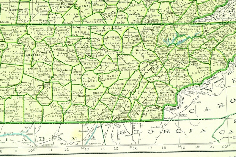 Map of TENNESSEE Map of KENTUCKY Wall Art Decor Green ORIGINAL - Etsy