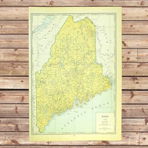 Vintage MAINE MAP Wall Art Old ORIGINAL Frameable Ready to Frame Antique