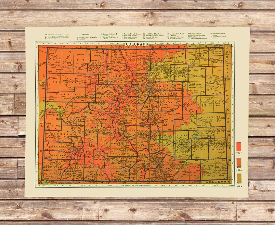 COLORADO Topographic Map Wall Art Decor Antique ORIGINAL - Etsy