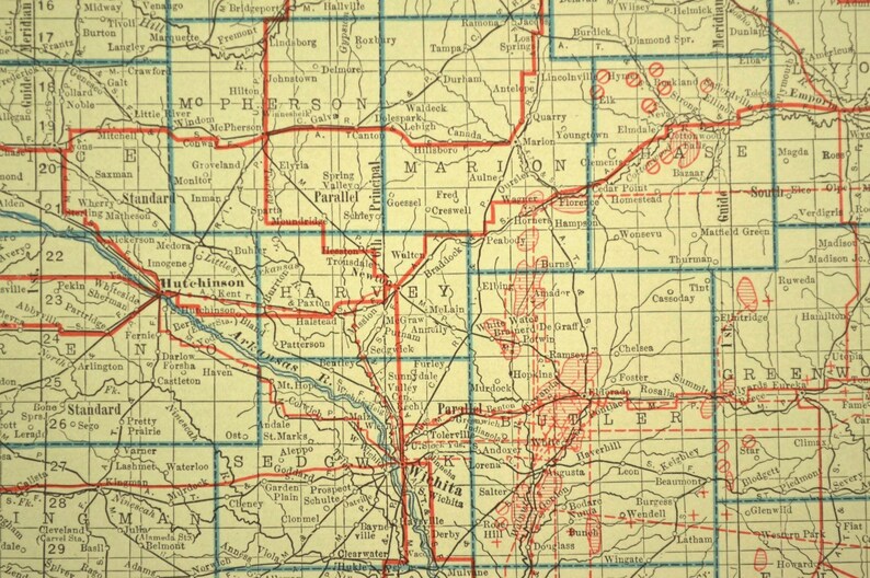 Kansas Map of Kansas Wall Art Decor LARGE Road Map Highway Etsy