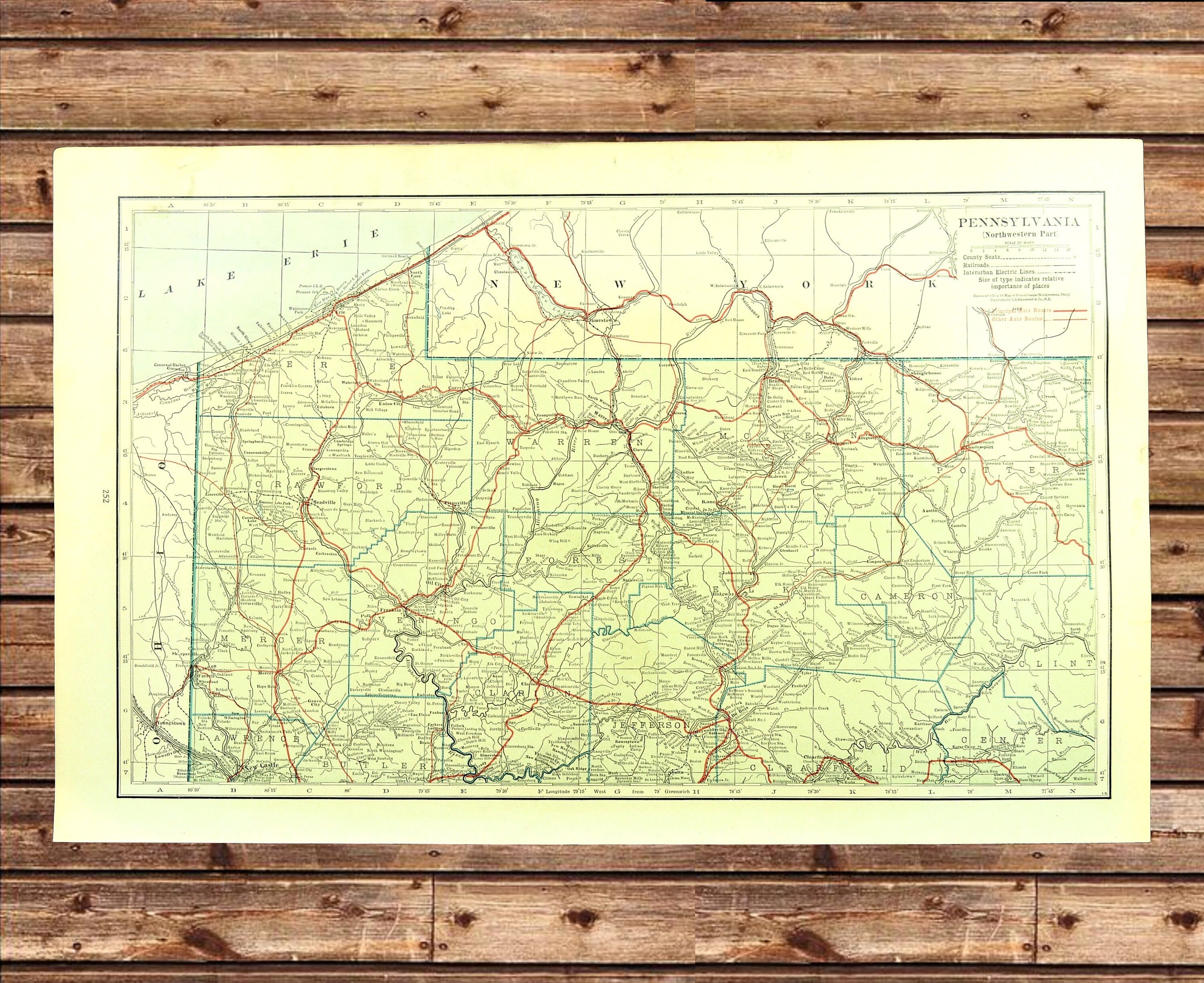 Northwestern Pennsylvania Map of Pennsylvania Road Map Wall ...