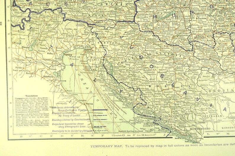 Post WWI Map of Central Europe Wall Art Decor LARGE Antique Etsy