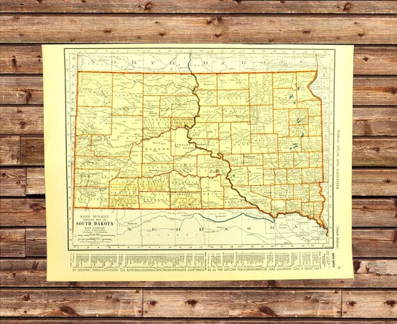 Vintage SOUTH DAKOTA Wall Decor Map Art Frameable Ready to | Etsy