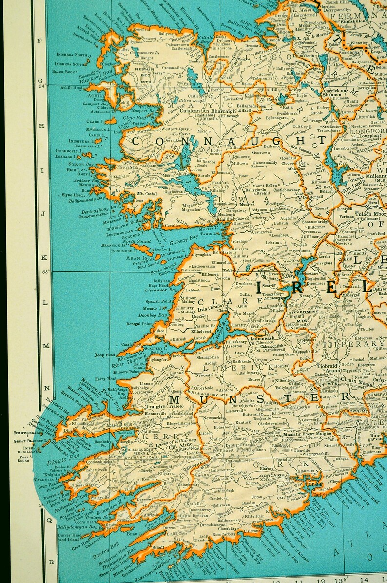 Vintage IRELAND MAP of Ireland Wall Art Frameable Matted Etsy