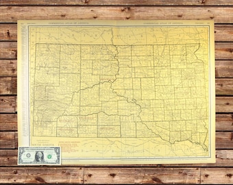 Vintage Map of SOUTH DAKOTA Railroad Map Wall Art Antique Original LARGE