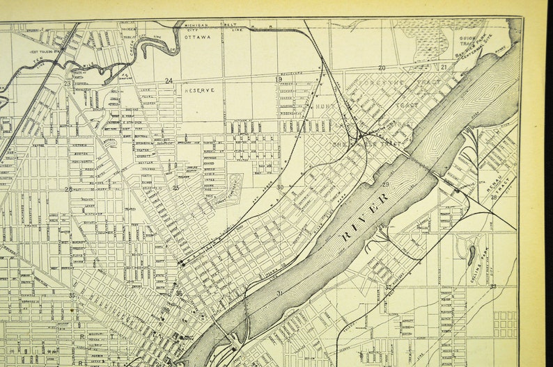 Antique TOLEDO City Street Map Wall Art Decor Ohio Vintage - Etsy