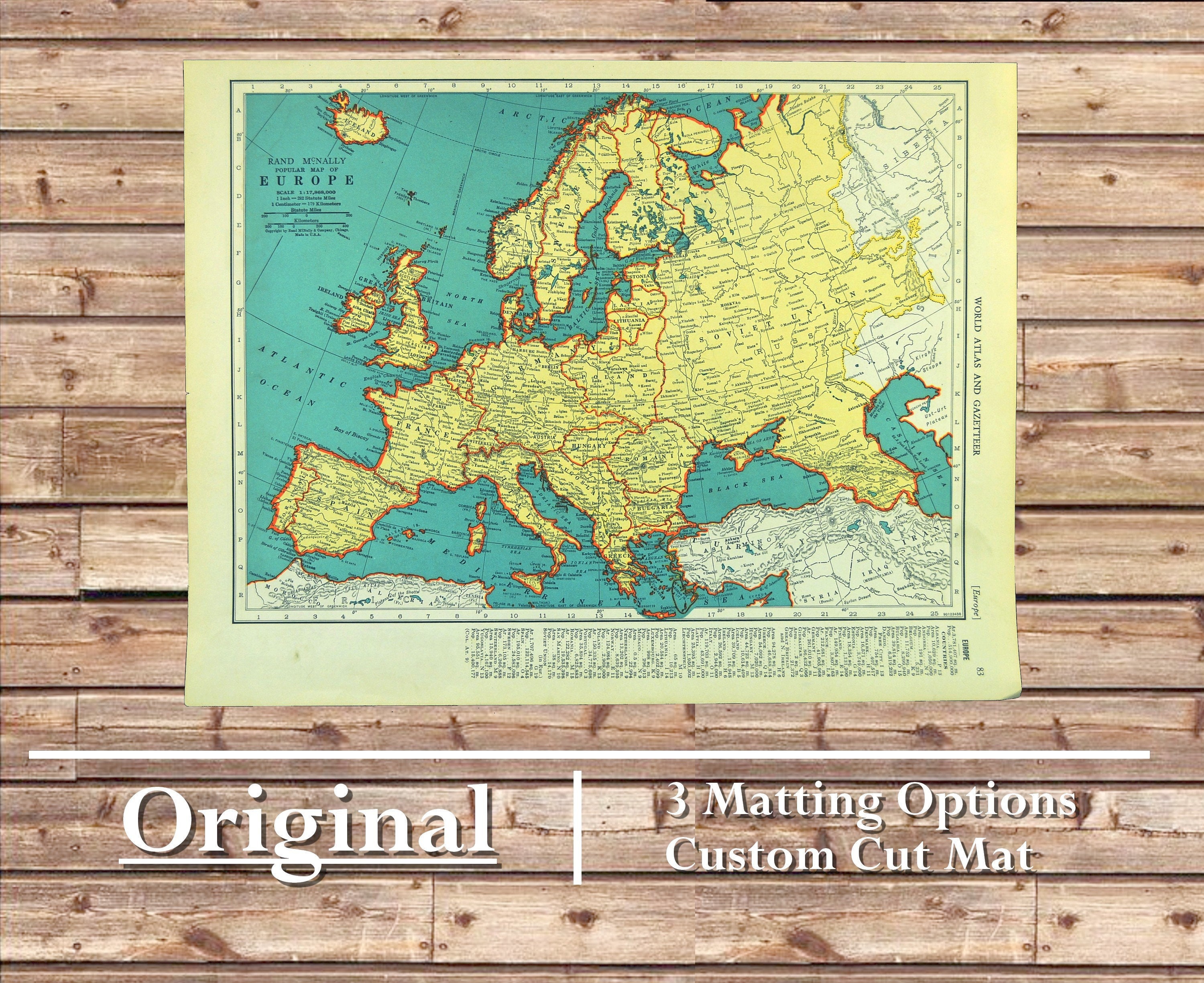 EUROPE Map of Europe Wall Art Frameable Matted ORIGINAL Etsy