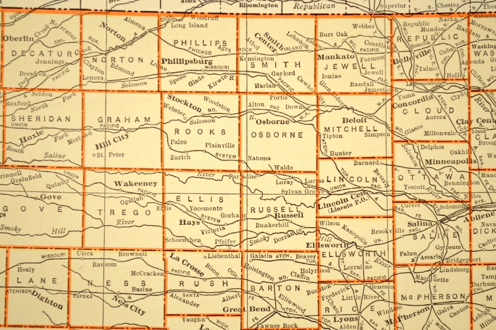 Kansas Map of Kansas Wall Decor Art Vintage Original 1930s Etsy