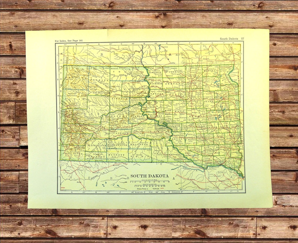 Antique South Dakota Map of South Dakota Railroad Wall Decor Etsy