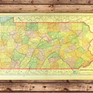 Vintage PENNSYLVANIA Map Wall Art LARGE Old ORIGINAL Pittsburgh Antique