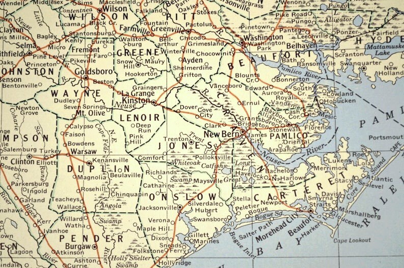 North Carolina Map of North Carolina Wall Art Decor Vintage Old Original Railroad Gift Idea Gift For Him Wedding Gift Old