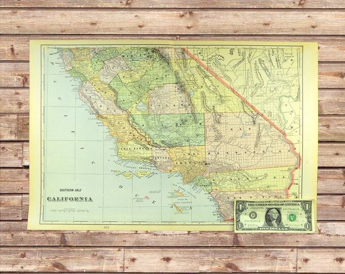 Southern California Map of California Wall Art LARGE Antique Etsy