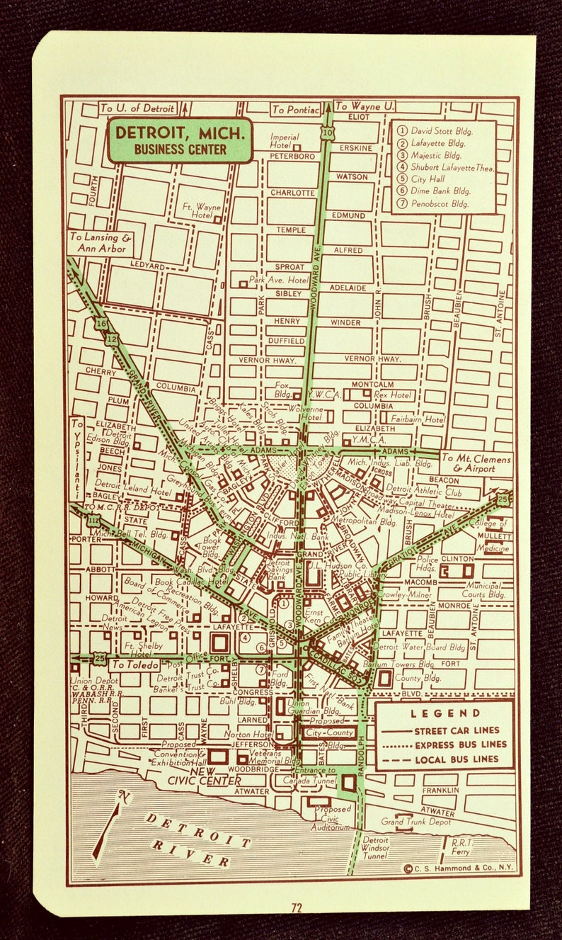 Small Detroit Map of Detroit Street Map Wall Art Decor Vintage | Etsy