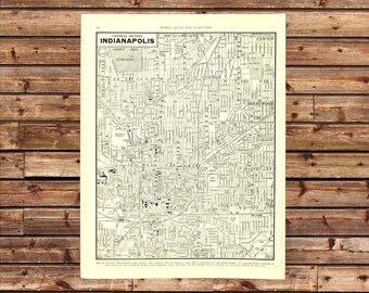 Mapa antiguo de INDIANAPOLIS Arte mural de calles de la ciudad ORIGINAL Viejo Indiana
