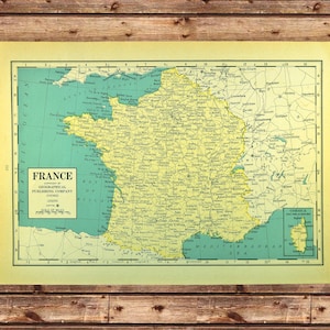 Vintage FRANCE MAP Wall Art Frameable Ready to Frame Original Traveler Gift