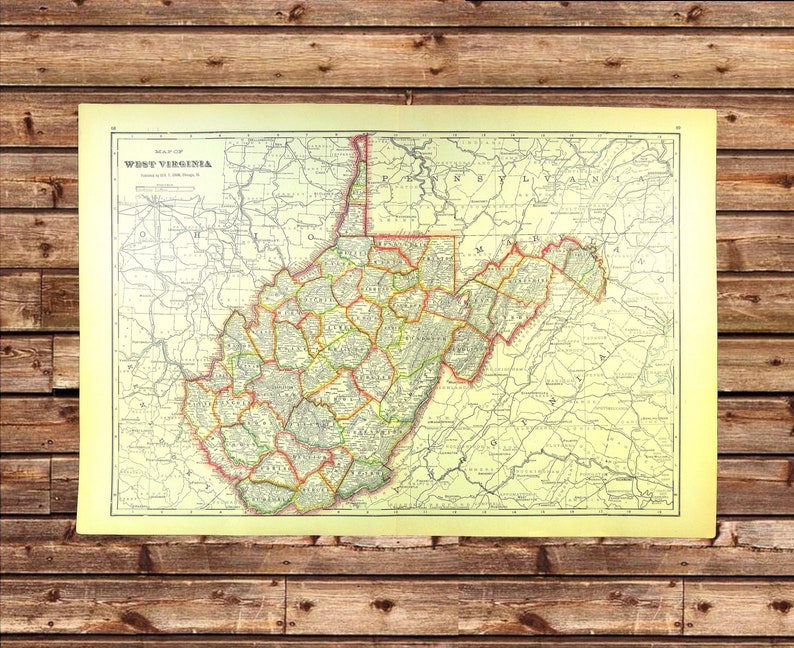 Antique WEST VIRGINIA Map of West Virginia Wall Art LARGE Etsy