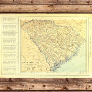 Antique SOUTH CAROLINA Map Railroad Wall Art Original Vintage