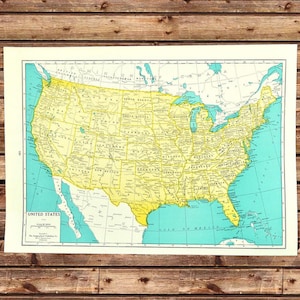 Vintage UNITED STATES Map Wall Art Decor Frameable ORIGINAL Ready to Frame