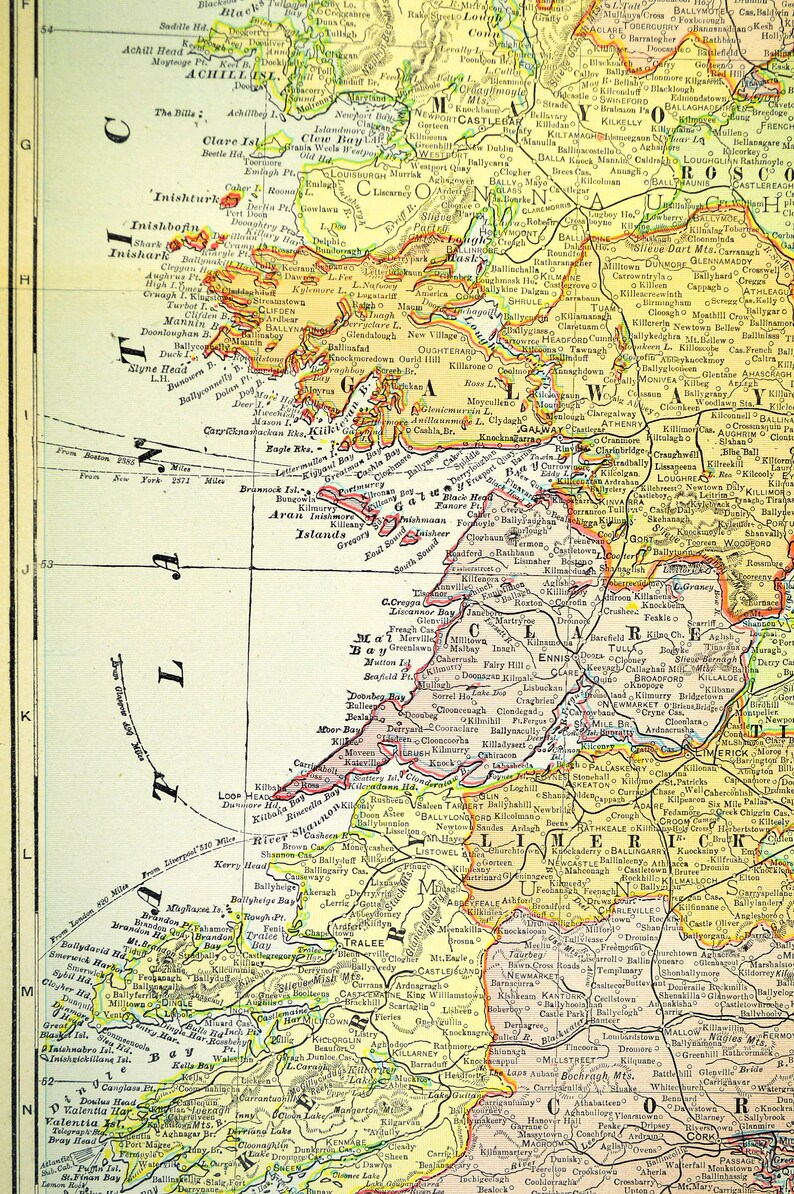 LARGE Antique IRELAND Map of Ireland Wall Art Decor ORIGINAL Etsy