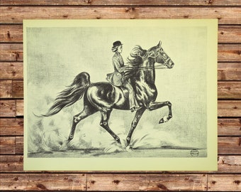 Vintage Horse Print Horse Show Wall Art Decor Ready to Frame Frameable