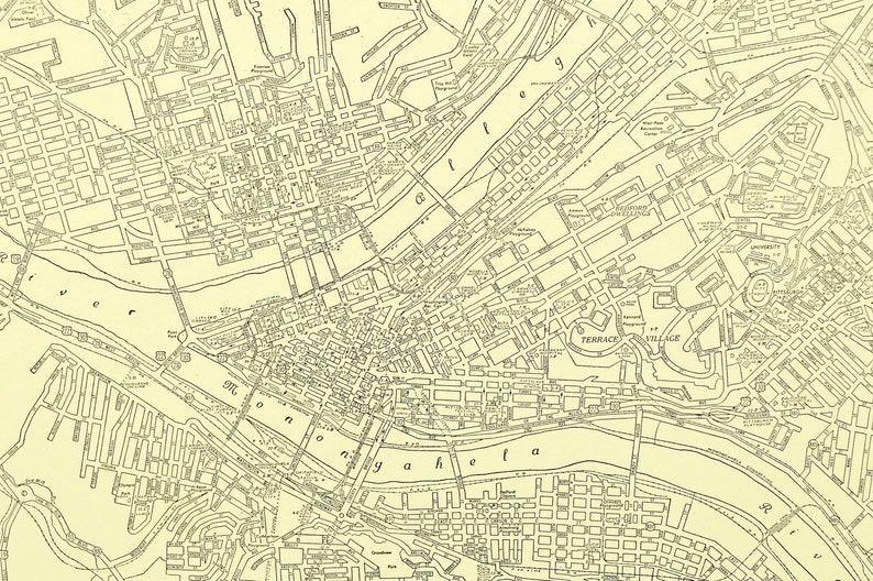 Pittsburgh Map of Pittsburgh Street Map Wall Decor Art Vintage Etsy