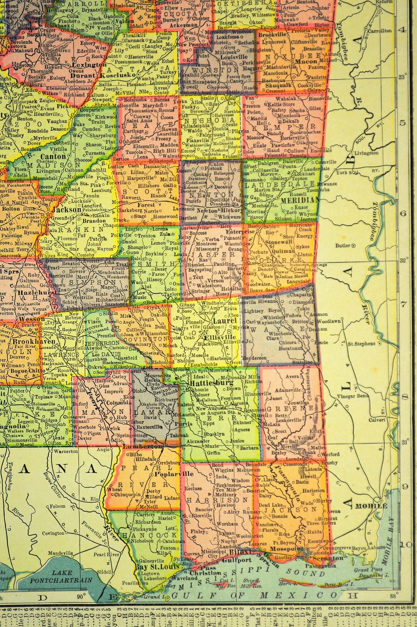 MISSISSIPPI MAP of Mississippi Wall Decor Art Early 1900s Etsy
