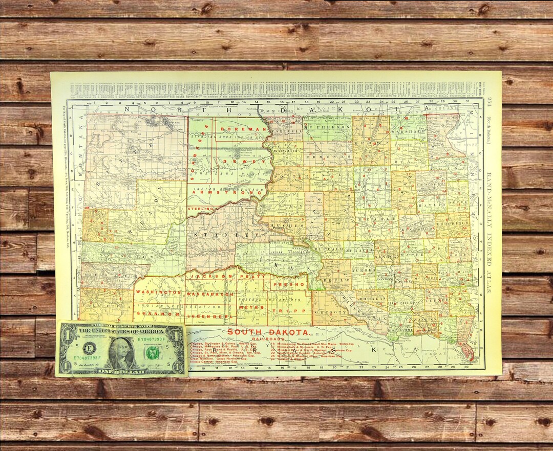LARGE Antique SOUTH DAKOTA Railroad Map Wall Art Vintage - Etsy