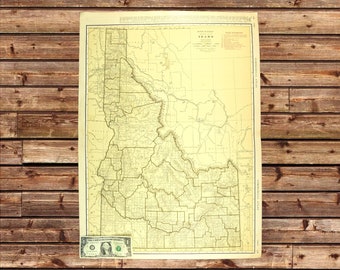 Vintage IDAHO Railroad Map Wall Art Decor LARGE Antique Original Gift For Him