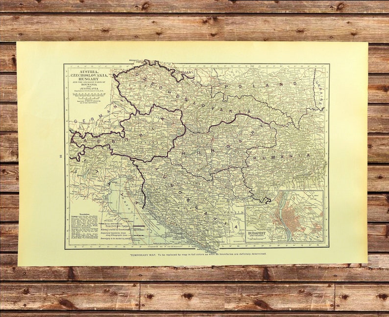 Post WWI Map of Central Europe Wall Art Decor LARGE Antique Etsy