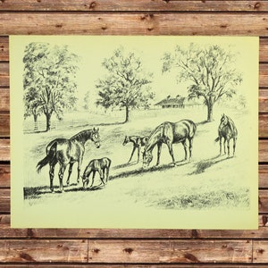 Vintage Farmhouse Wall Decor Grazing Horses Print Wall Art Farm Print Frameable Ready to Frame Frameable Gift For Her