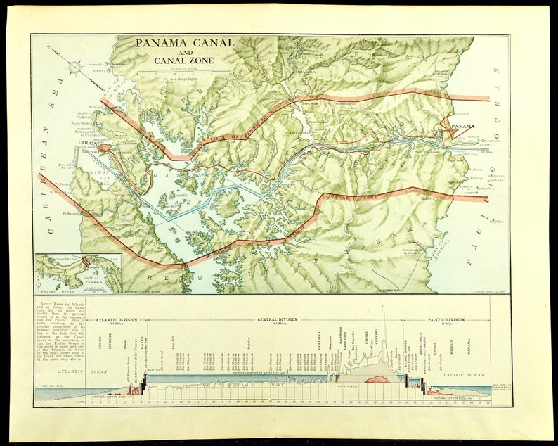 Panama Canal Map of the Panama Canal Wall Decor Art Vintage | Etsy