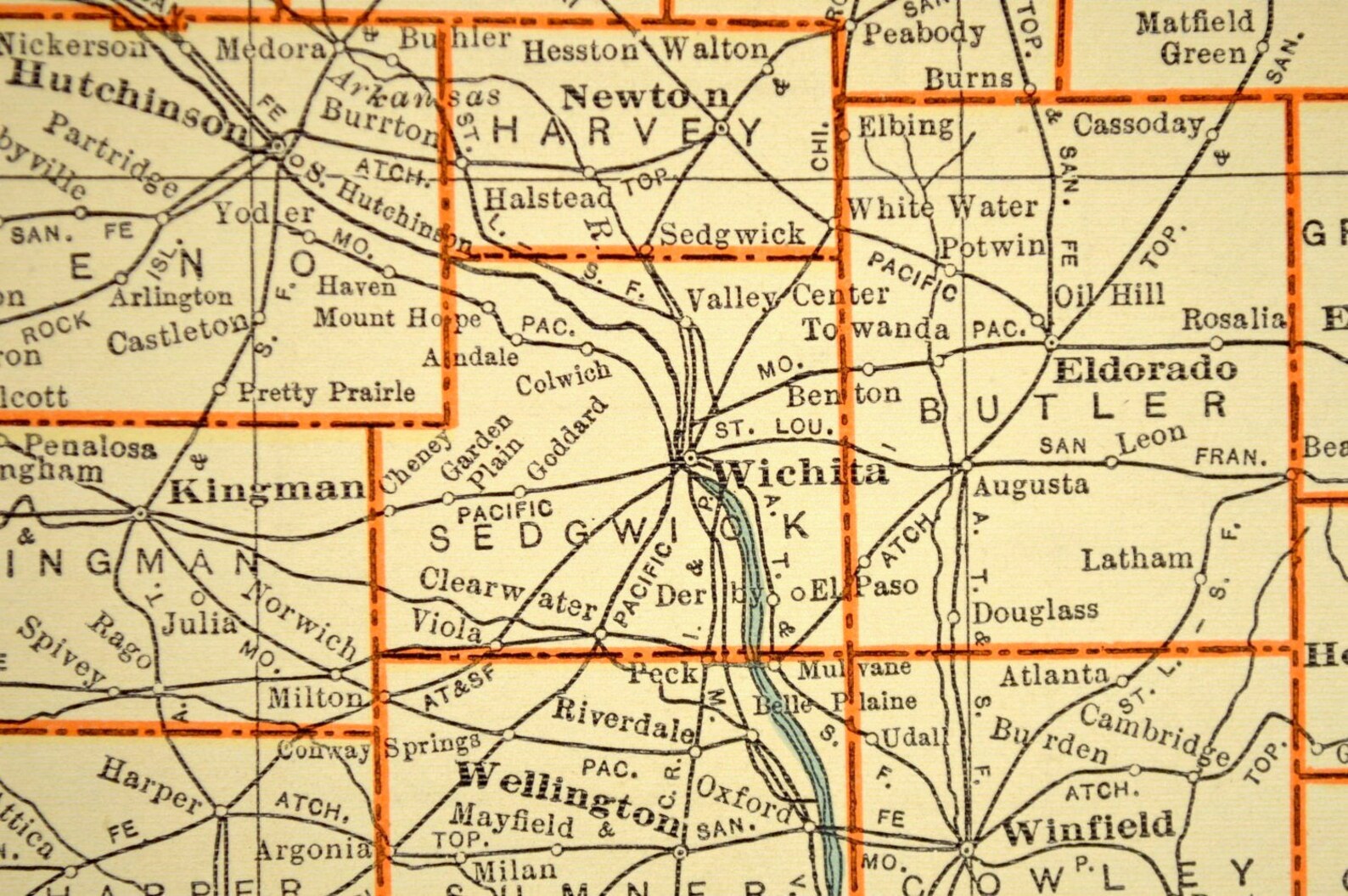 Kansas Map of Kansas Wall Decor Art Vintage Original 1930s Etsy