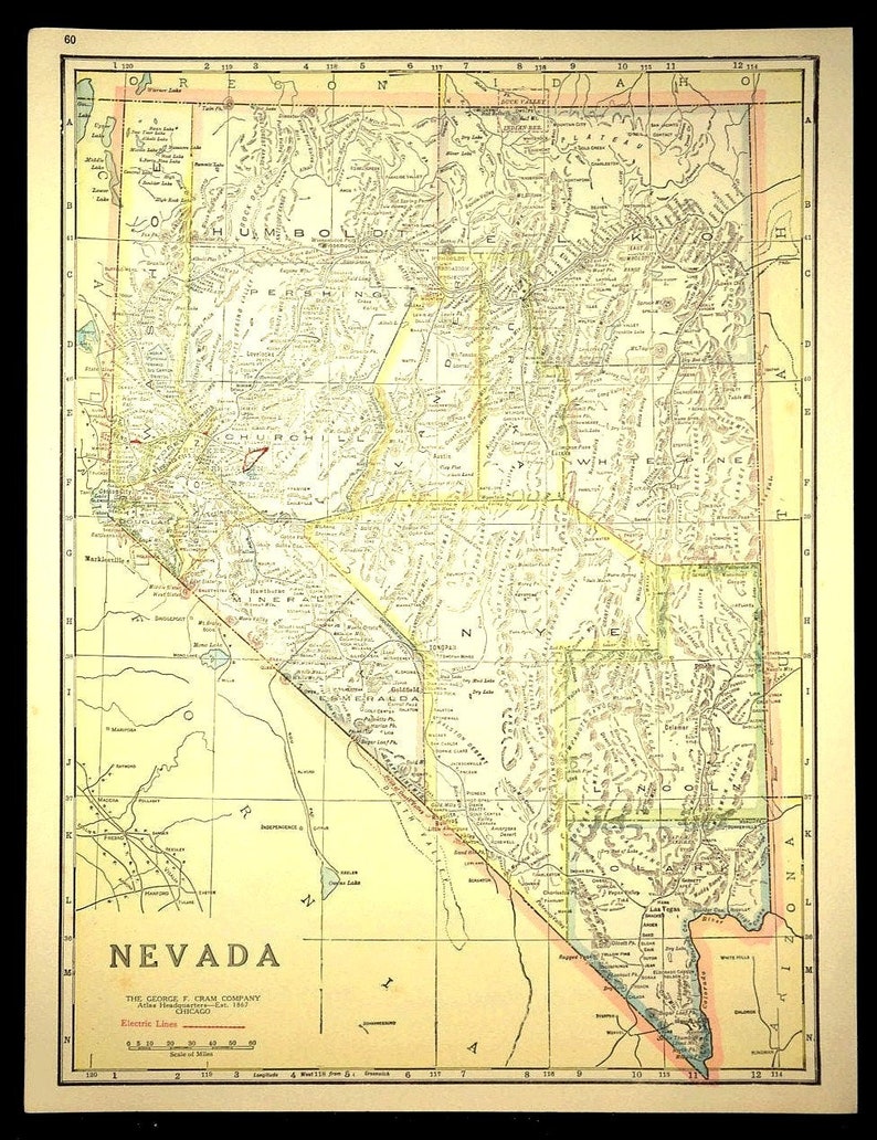 Nevada Map of Nevada Road Map Wall Decor Art Highway Map | Etsy