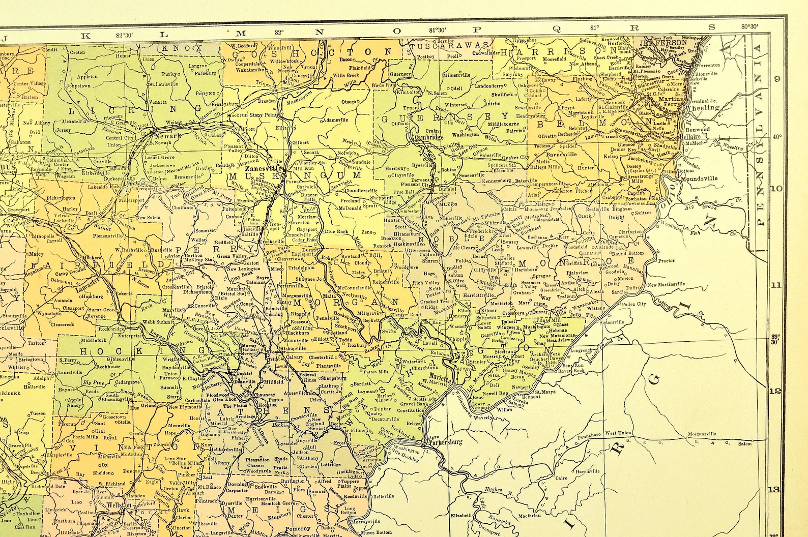 Southern Ohio Map of Ohio Wall Decor Art LARGE Antique South Etsy
