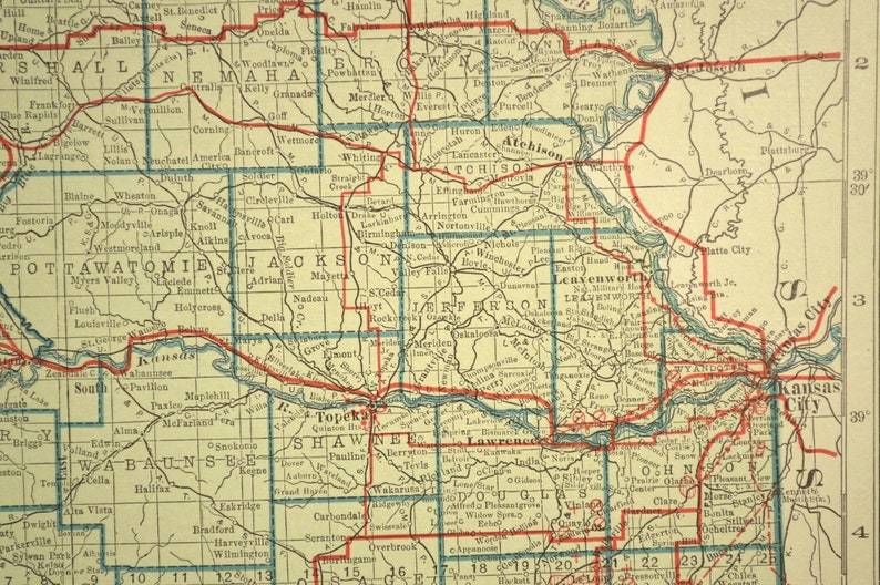 Kansas Map of Kansas Wall Art Decor LARGE Road Map Highway Etsy