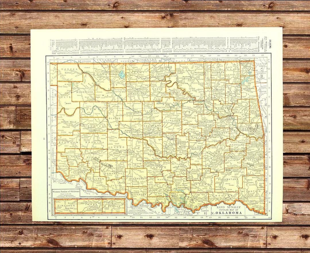 Vintage OKLAHOMA MAP Wall Art Decor 1930s ORIGINAL Lithograph Print Old ...