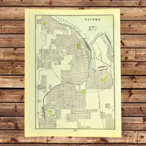 Tacoma Map of Tacoma Street Map Wall Art Decor Washington Early 1900s Antique Original Wedding Gift Vintage Gift Boyfriend Gift