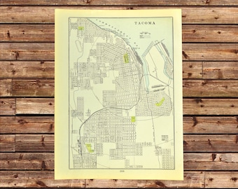 Tacoma Map of Tacoma Street Map Wall Art Decor Washington Antique Original Atlas