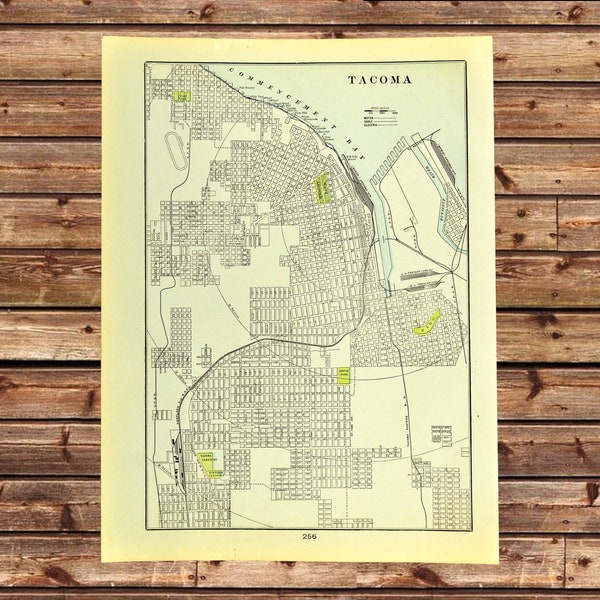 Tacoma Map of Tacoma Street Map Wall Art Decor Washington Early 1900s Antique Original Wedding Gift Vintage Gift Boyfriend Gift