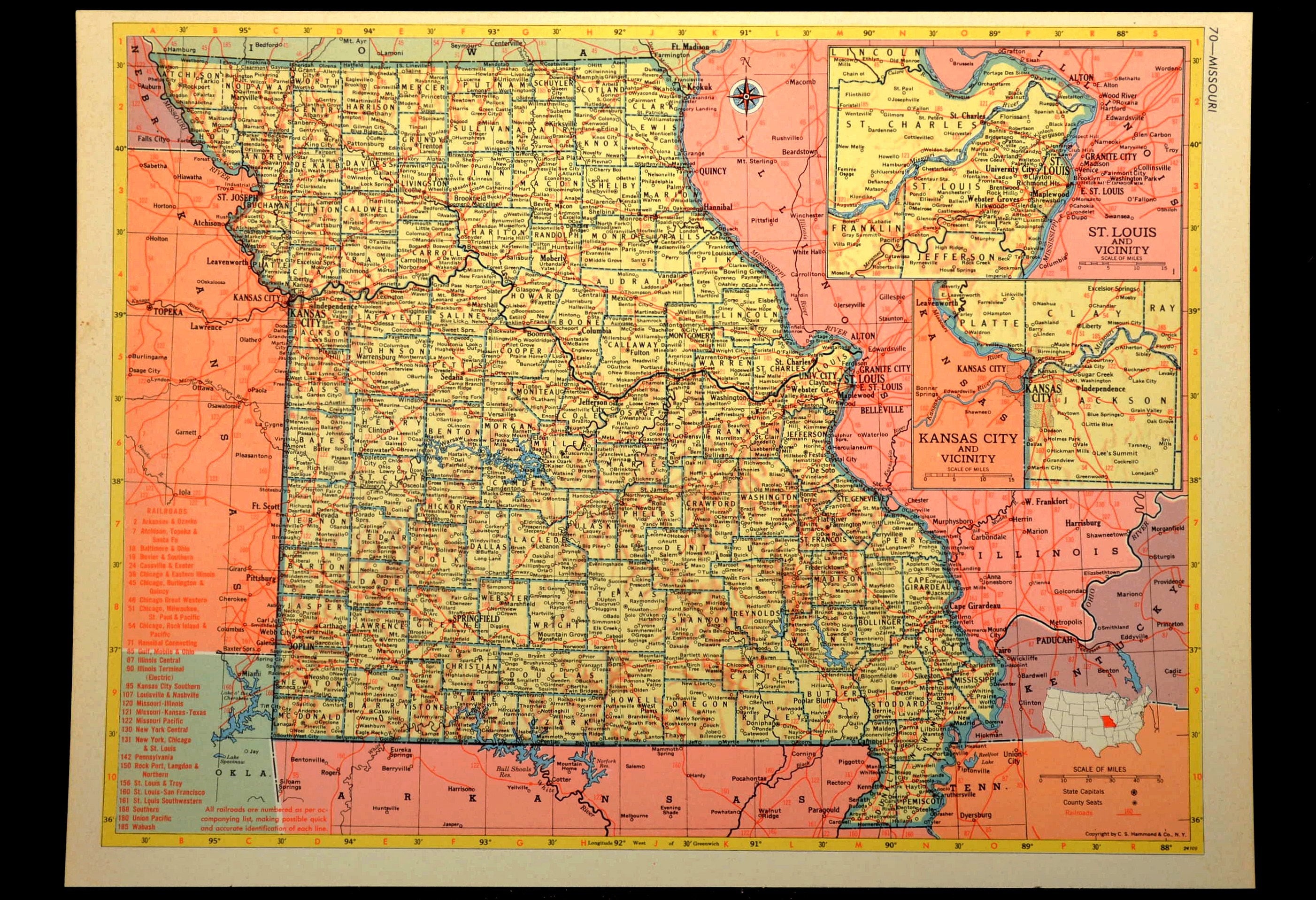 Missouri Map Missouri Vintage State 1950s Original 1953 Gift Etsy