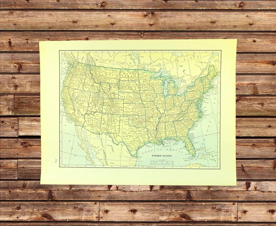 Vintage UNITED STATES Map US Wall Art Frameable Original Ready to Frame ...